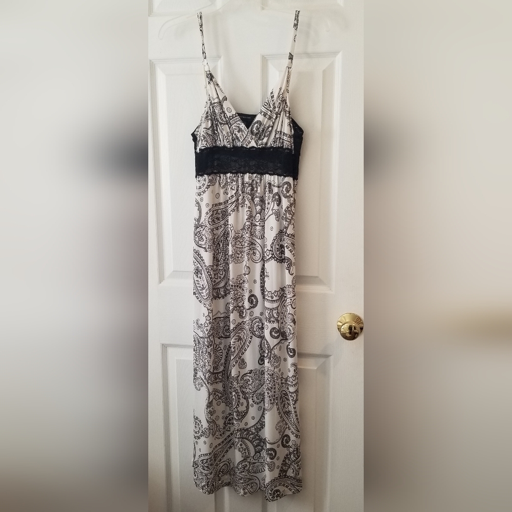 Jones New York White Black Paisley Maxi Slip Dress Nightgown Sz L Womens Lace